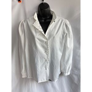 Vintage Jennifer White Victorian Blouse Size 14 Retro Prairie Old School Style